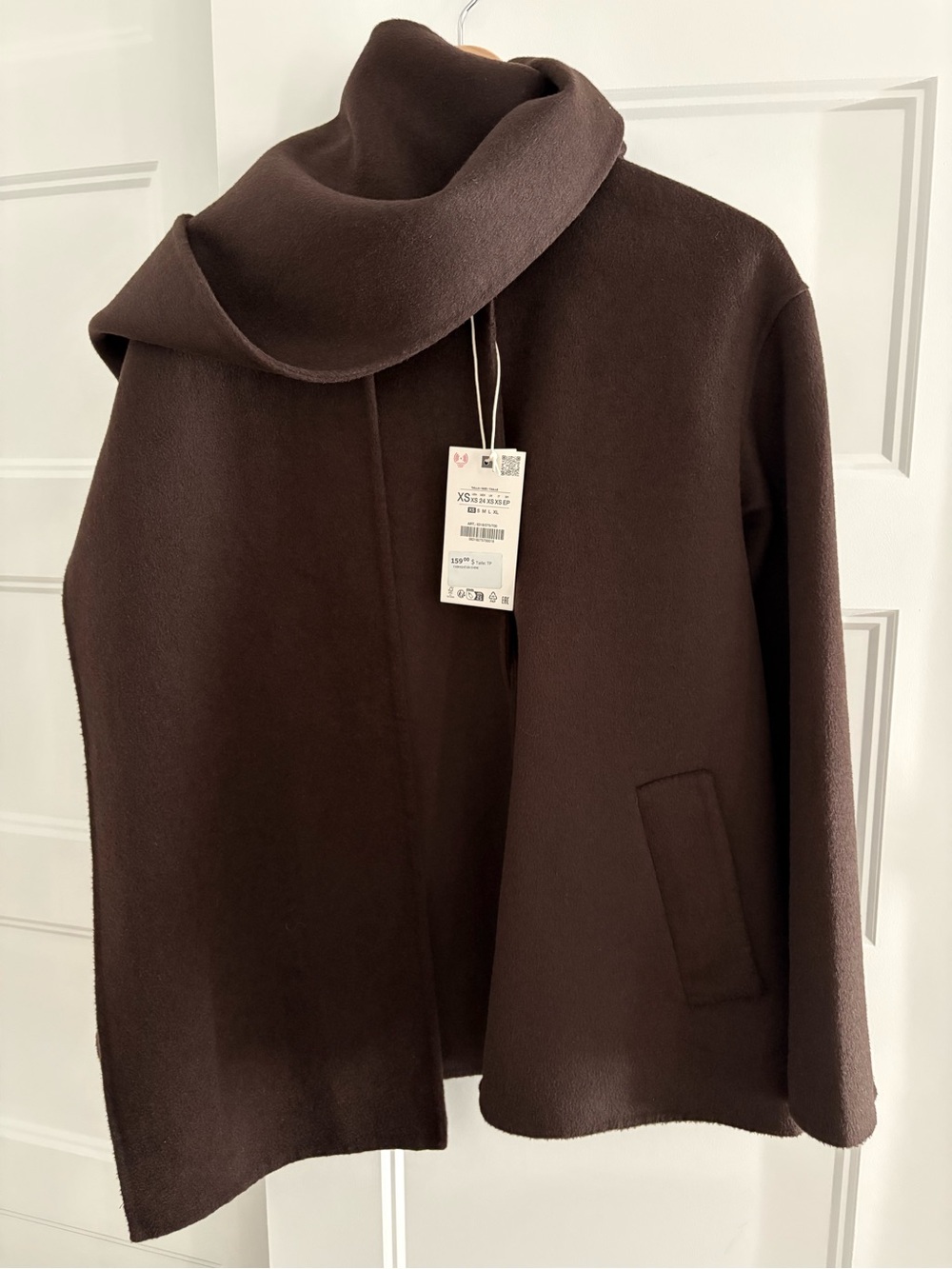 Zara Chocolate Brown Coat with Detachable Scarf